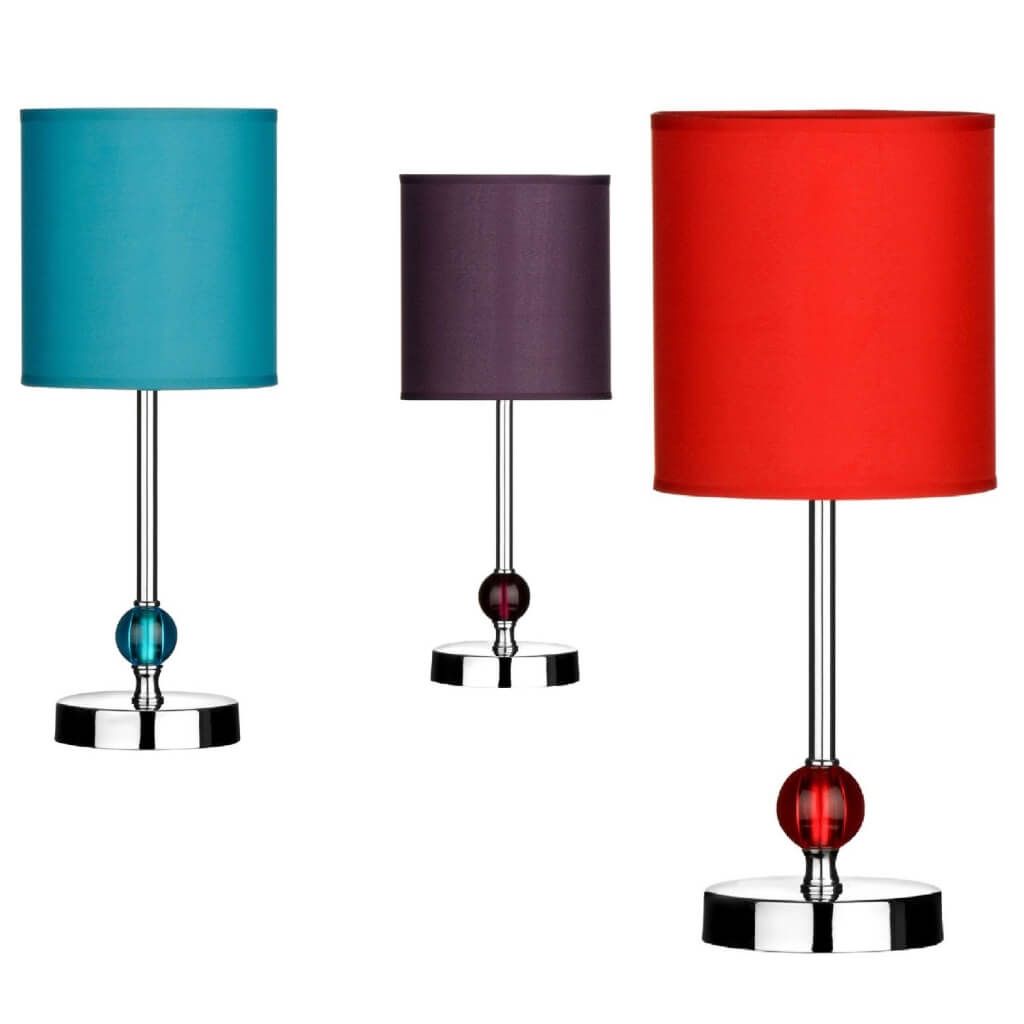 lighting colorful accent cylinder bedside table lamp with chromed base purple lamps contemporary metal dining room chairs lucite sofa small leather for spaces white gloss console