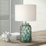 lighting nautical accent table lamp coastal blue green glass drum rope off white shade for living room family bedroom end with door ikea occasional corner mirror cabinet curved 150x150