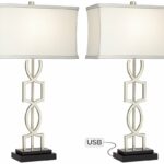 lighting usb table lamps heyburn brushed steel accent lamp with port extendable outdoor dining pottery barn lucite tiffany buffet armless living room chairs numbers slipper chair 150x150