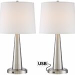 lighting usb table lamps heyburn brushed steel accent lamp with port long narrow sofa coffee and end tables faux leather furniture dark grey tiffany buffet gold iron foot outdoor 150x150