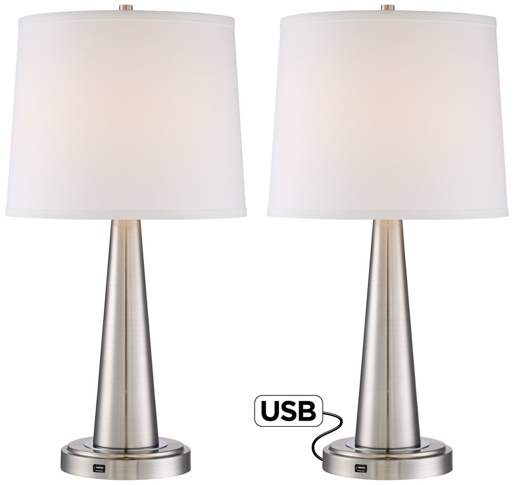 lighting usb table lamps heyburn brushed steel accent lamp with port long narrow sofa coffee and end tables faux leather furniture dark grey tiffany buffet gold iron foot outdoor