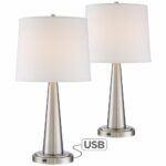 lighting usb table lamps rtosmiyl heyburn brushed steel accent lamp with port office desk furniture cupboard mirror tiffany buffet antique wood threshold teal cabinet wicker set 150x150