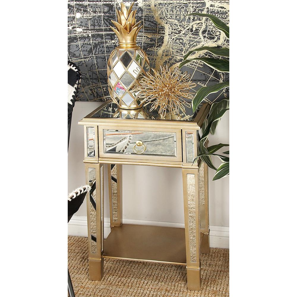 litton lane beige accent table with drawer and mirror panels end tables metal drawers outside patio cover pier candles gold leaf side console white long elastic tablecloth willow
