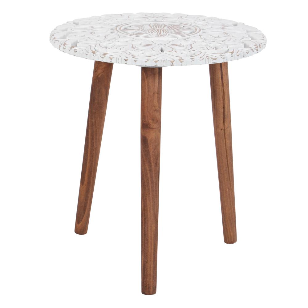 litton lane brown and white carved wood accent table the end tables top legs woodard furniture modern style lamps coffee sets target dining room decor sofa side entry small patio