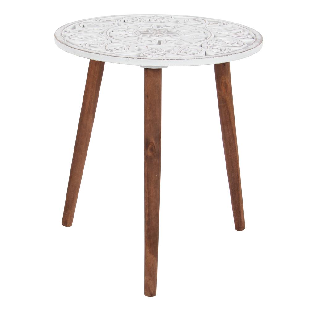 litton lane brown and white carved wood round accent table end tables with drawer the glass top outdoor dining inch free quilted placemat patterns runners three legged mirrored
