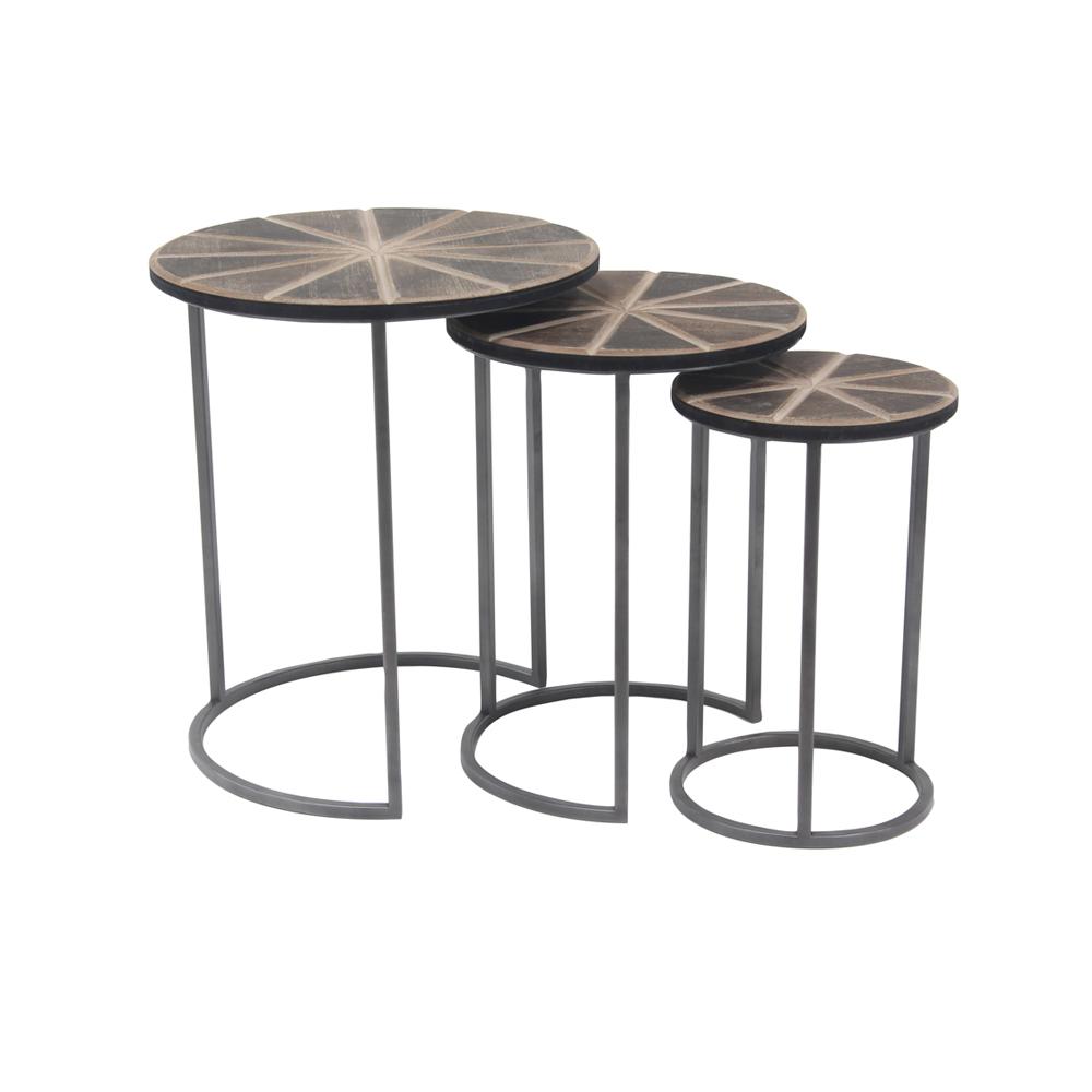 litton lane brown wheel inspired accent tables with gray frames set multi colored end colorful clear glass table lamp orange bedroom accessories tall for living room winsome