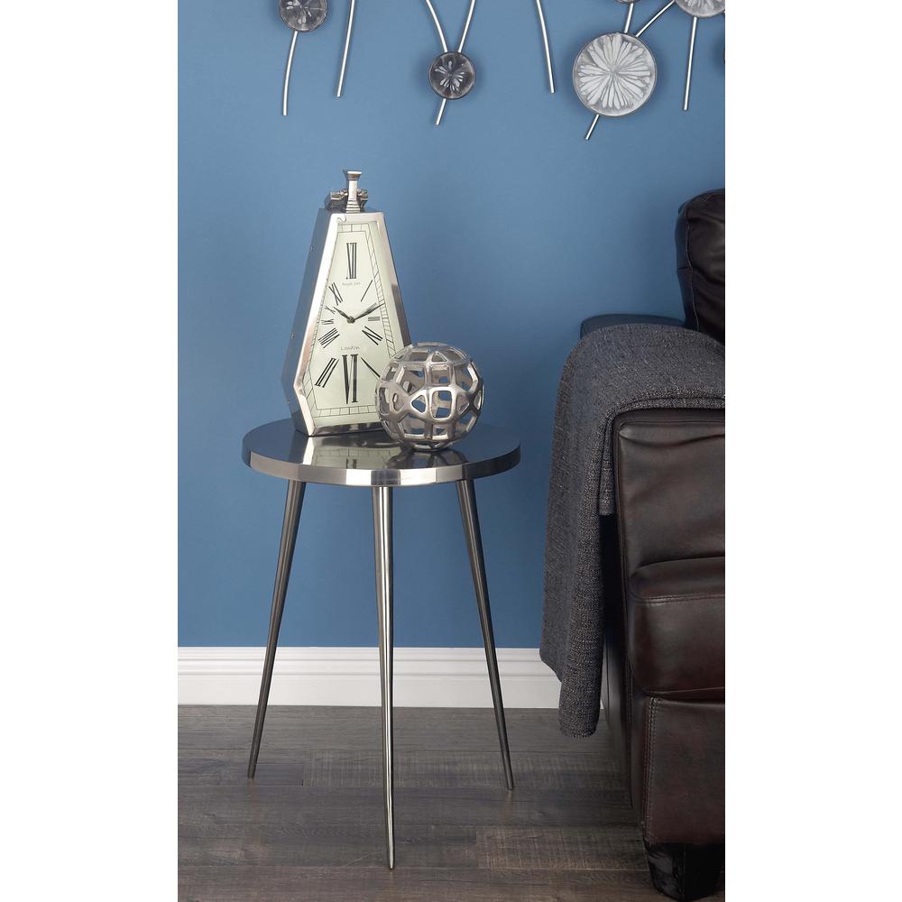 litton lane dark nickel accent table silver the metallic end tables blue dorm room ping plastic umbrella corner curio pottery barn bean bag diy small seat for drums round stacking