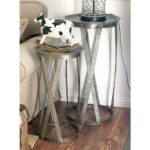 litton lane galvanized gray round pedestals with crosshatch frames end tables vanora accent table set large contemporary lamps mosaic and chair silver mirrored coffee grey green 150x150