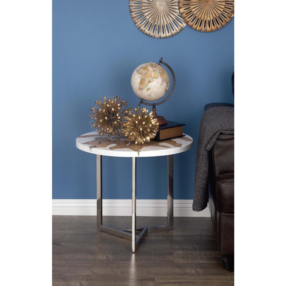 litton lane modern brown teak wood and white resin accent table end tables uma furniture mackenzie mirrored round cloth tablecloths sauder shoal creek marble silver coffee pottery
