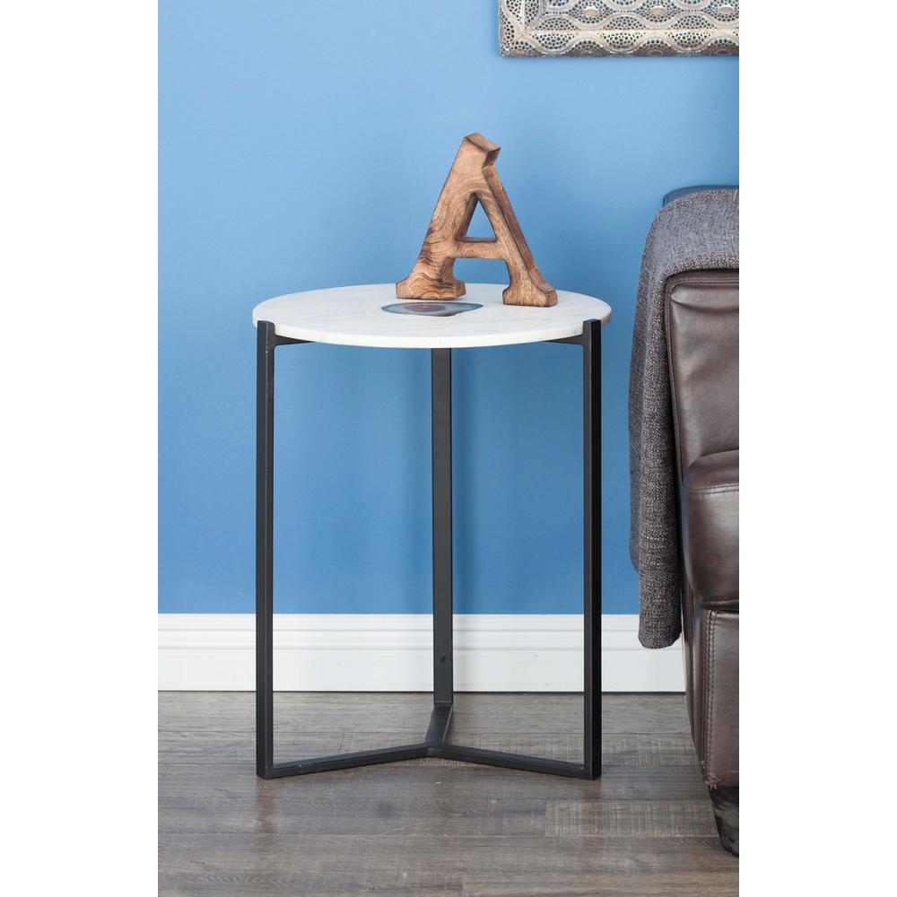 litton lane modern iron and blue agate round accent white gray end tables table large tilting patio umbrella coffee top designs leather sectional pottery barn changing cover sun