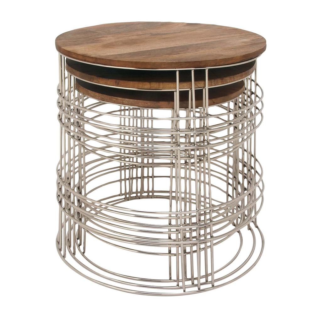litton lane set mango wood and metal round accent tables brown end quatrefoil table natural finish mirrored pedestal rattan cool bar small black west elm dining threshold glass
