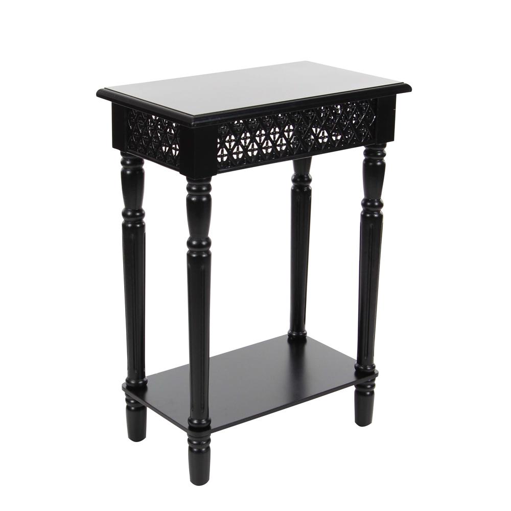 litton lane vintage black side table with decorative panels end tables industrial chic accent beer cooler coffee furniture bunnings outdoor dining pier lamps square storage