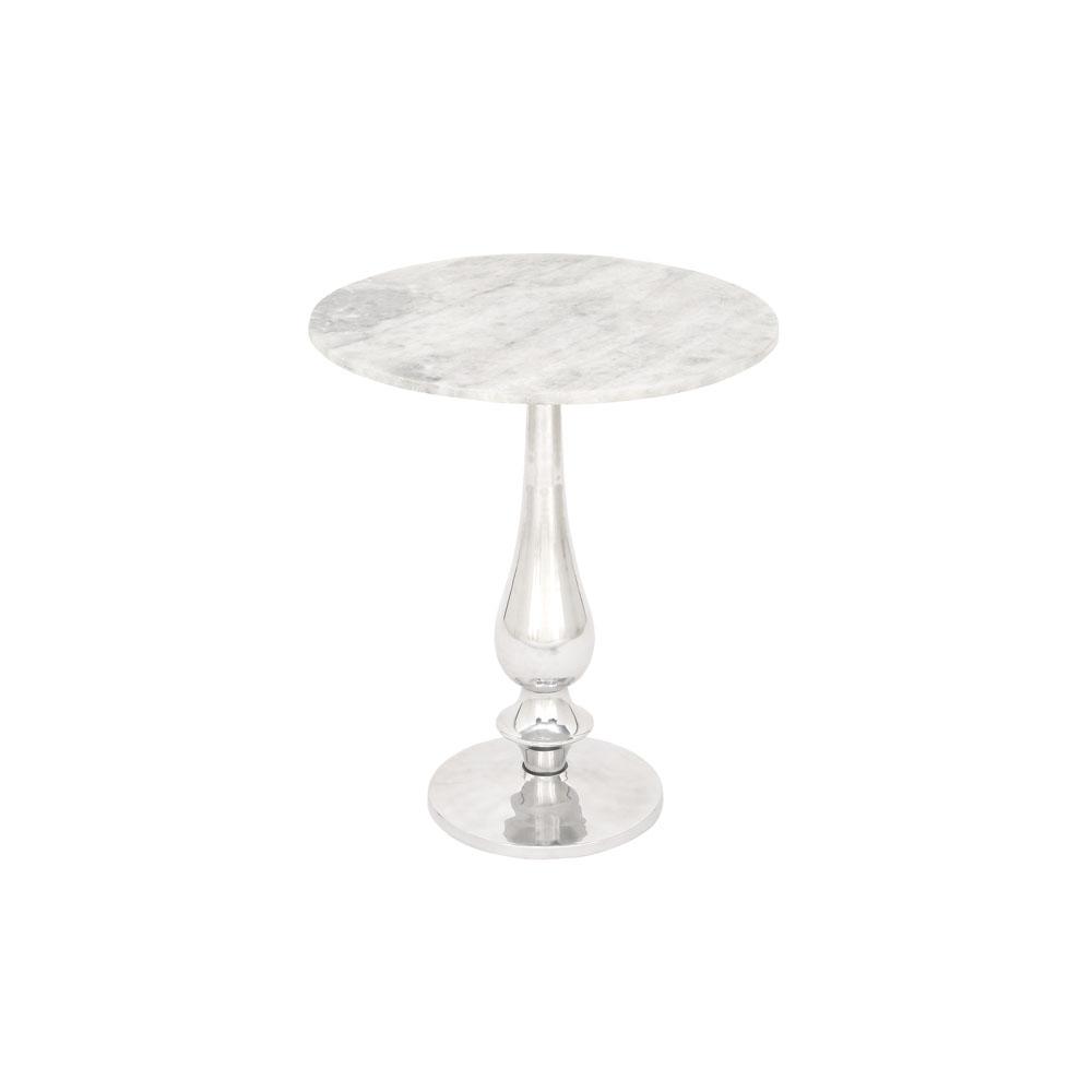 litton lane white marble round accent table with silver aluminum end tables living spaces pedestal stand the hammered metal small glass dining ginger jar lamps crystal bedside