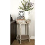 litton lane whitewashed taupe wooden oval accent table with drawer end tables shelf and bottom moroccan tile three side small glass chairs metal pin legs stacking portable coffee 150x150
