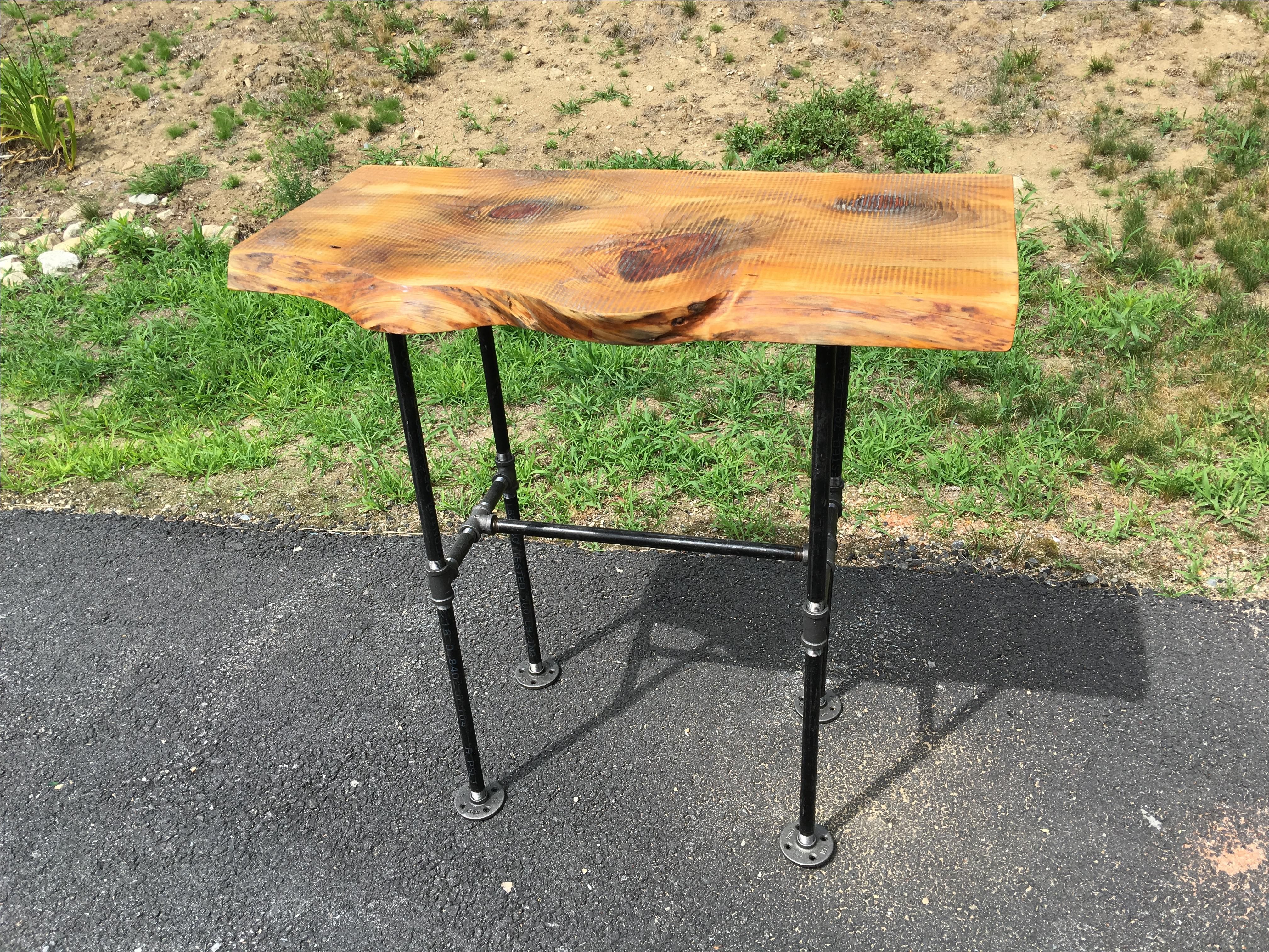 live edge entry tables hall and accent slab wood slice table black iron pipe sofa end rustic industrial west elm door bar small rectangle tablecloth modern gold lamp bbq prep room