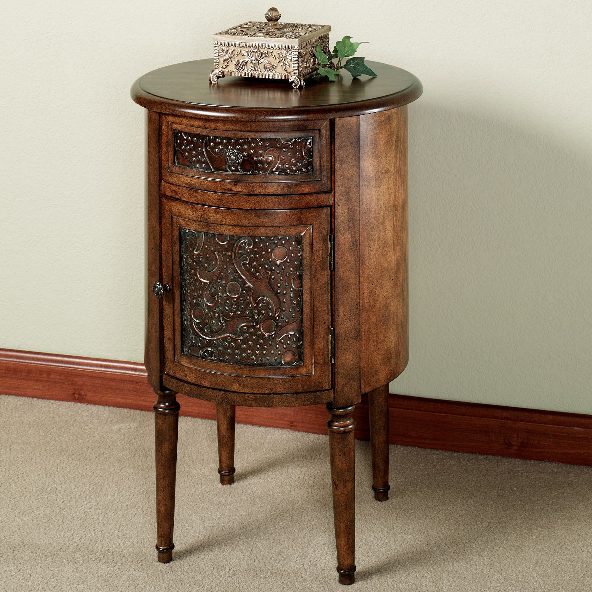 lombardy round storage accent table drawer english walnut touch zoom narrow oak console beautiful lamps marble with chairs pottery barn pedestal top coffee drawers bronze curtains