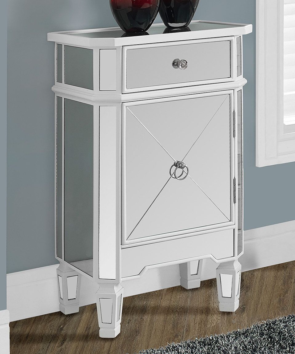 love this satin white mirror single cabinet accent table monarch mirrored specialties zulily zulilyfinds leick chairside end concrete garden modern desk lamp whole covers round