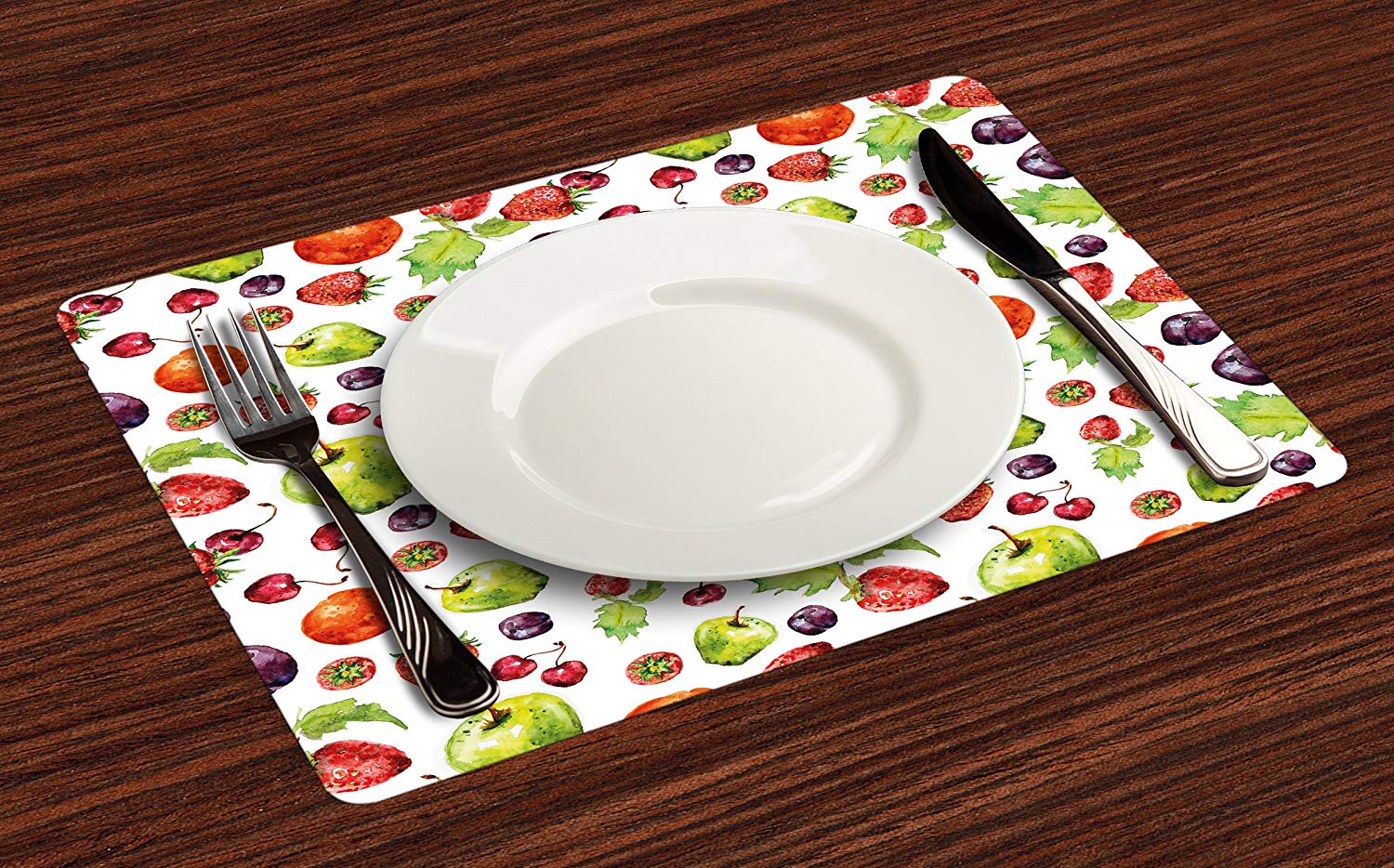 lunarable fruit place mats set strawberries pear table accent placemat cherries leaves plums apples peach fruits pattern artwork washable fabric placemats for dining wicker