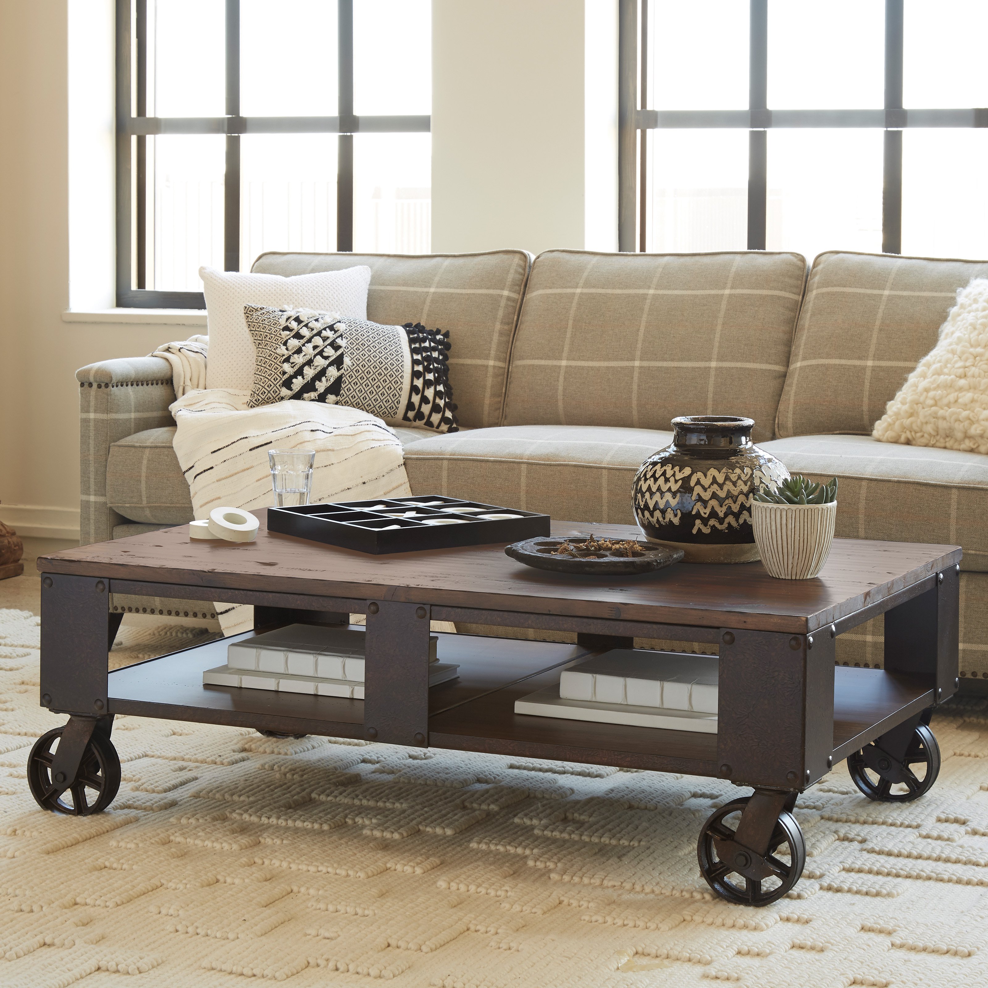 magnussen pinebrook wood rectangular coffee table with master round accent braking casters small collapsible side retro cabinet vintage couch styles grey bookshelf unique wine