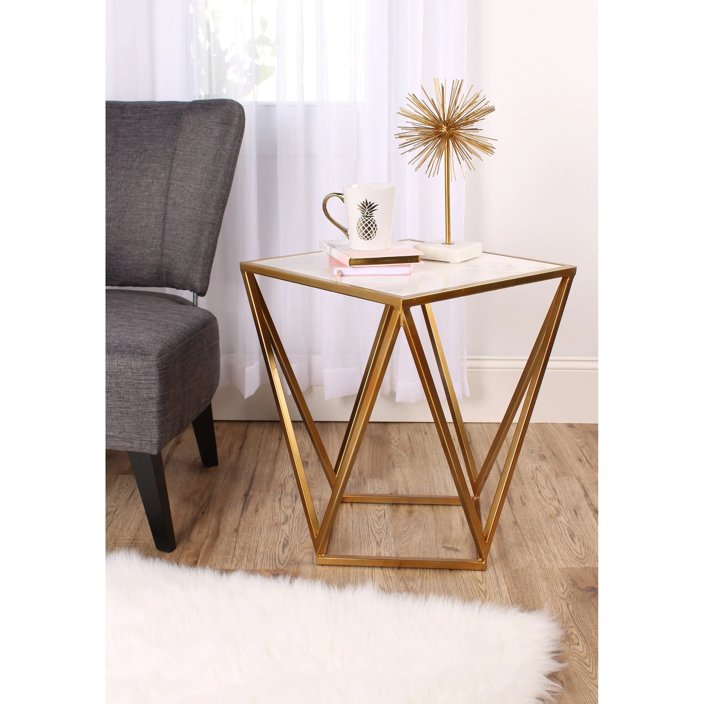 maia metal modern side accent table with marble top free shipping today home office desk ideas trestle pedestal dining night stand light ice cooler bar small furniture industrial