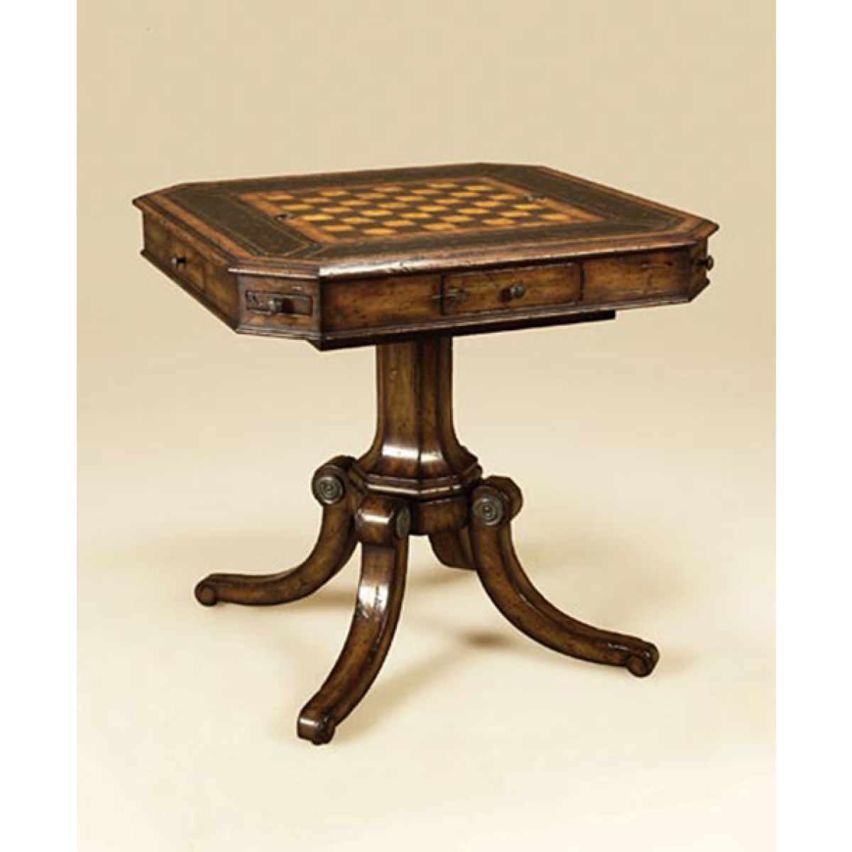 maitland smith frontier finished mahogany game table black leather accent top old english brass accents furniture storage cabinet small metal bedside gold round coffee placemats