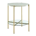 marble gold side table wearemark round white faux with glass shelf pier imports top rose mosaic accent outdoor inch wide pub dining set one wall decor pottery barn coffee little 150x150