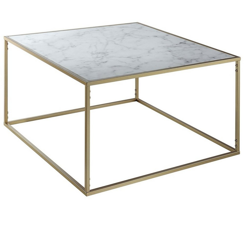 marble topped table coffee white faux top inel room essentials mixed material accent cocktail gold metallic base metal frame sturdy tabletop minimal unique modern contemporary