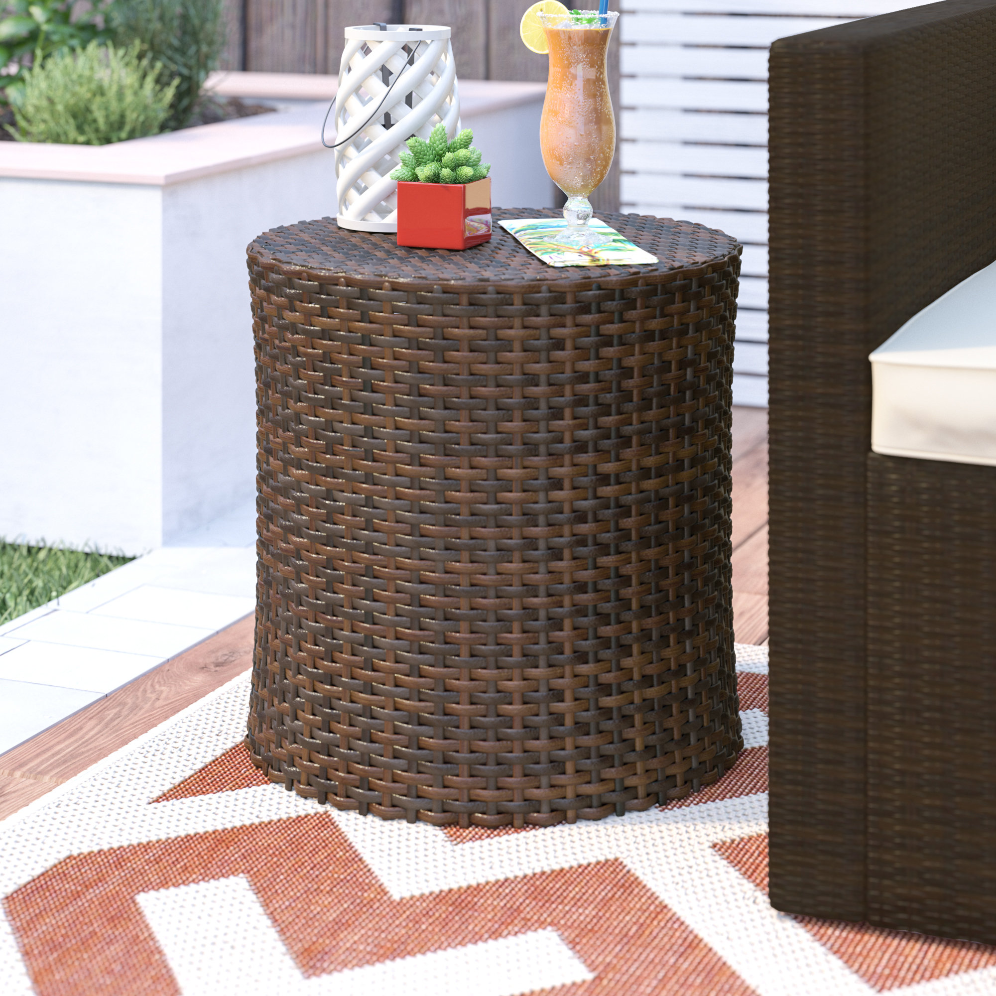 mercury row mazzella bluestar barrel wicker side table reviews outdoor brown large round dining walnut nest tables slim console with drawers room vanity unit basin very thin night