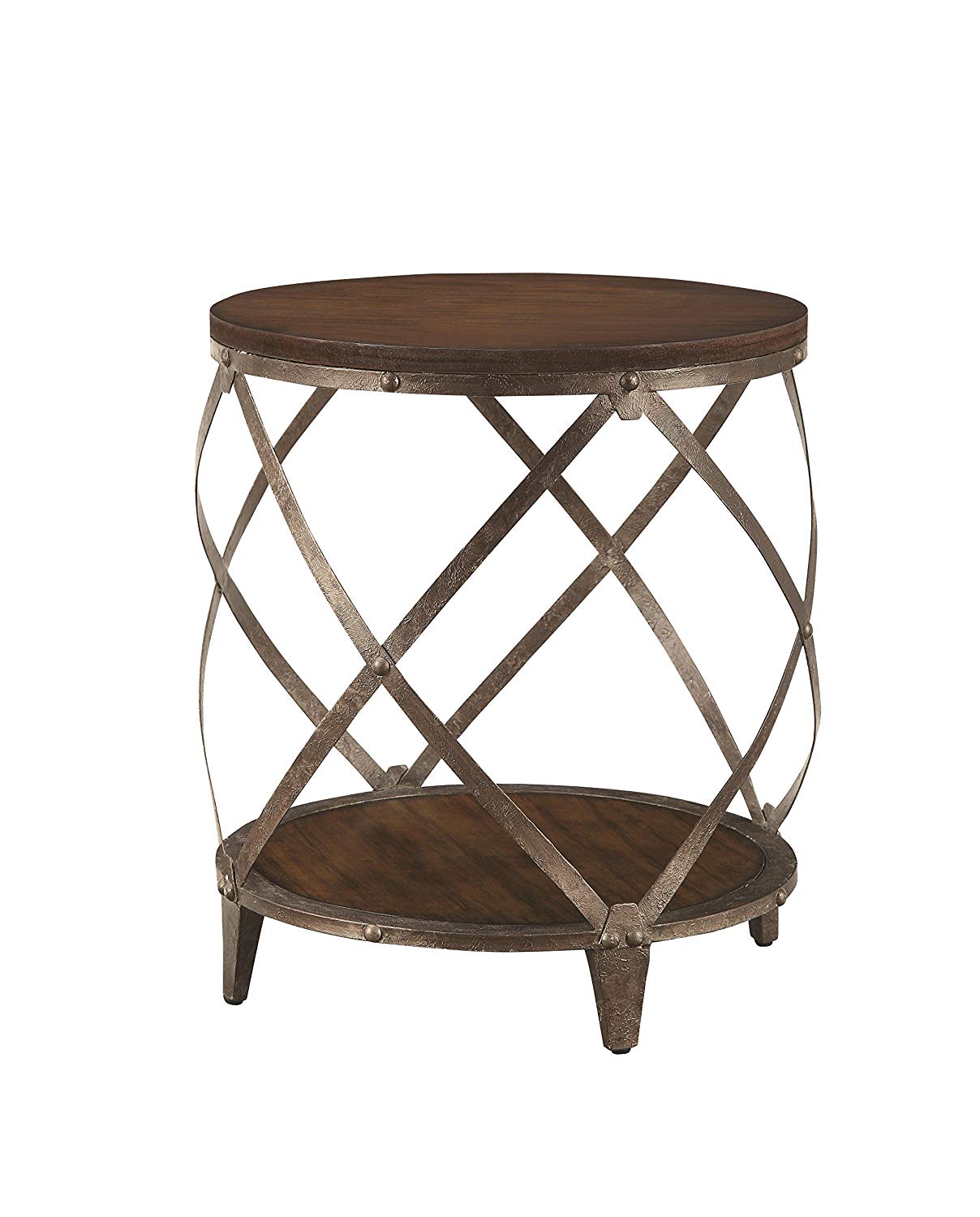 metal accent table with drum shape brown kitchen dining copper pier clearance pillows grey wash wood coffee drawer mirrored bedside piece and chairs half moon console cabinet dale