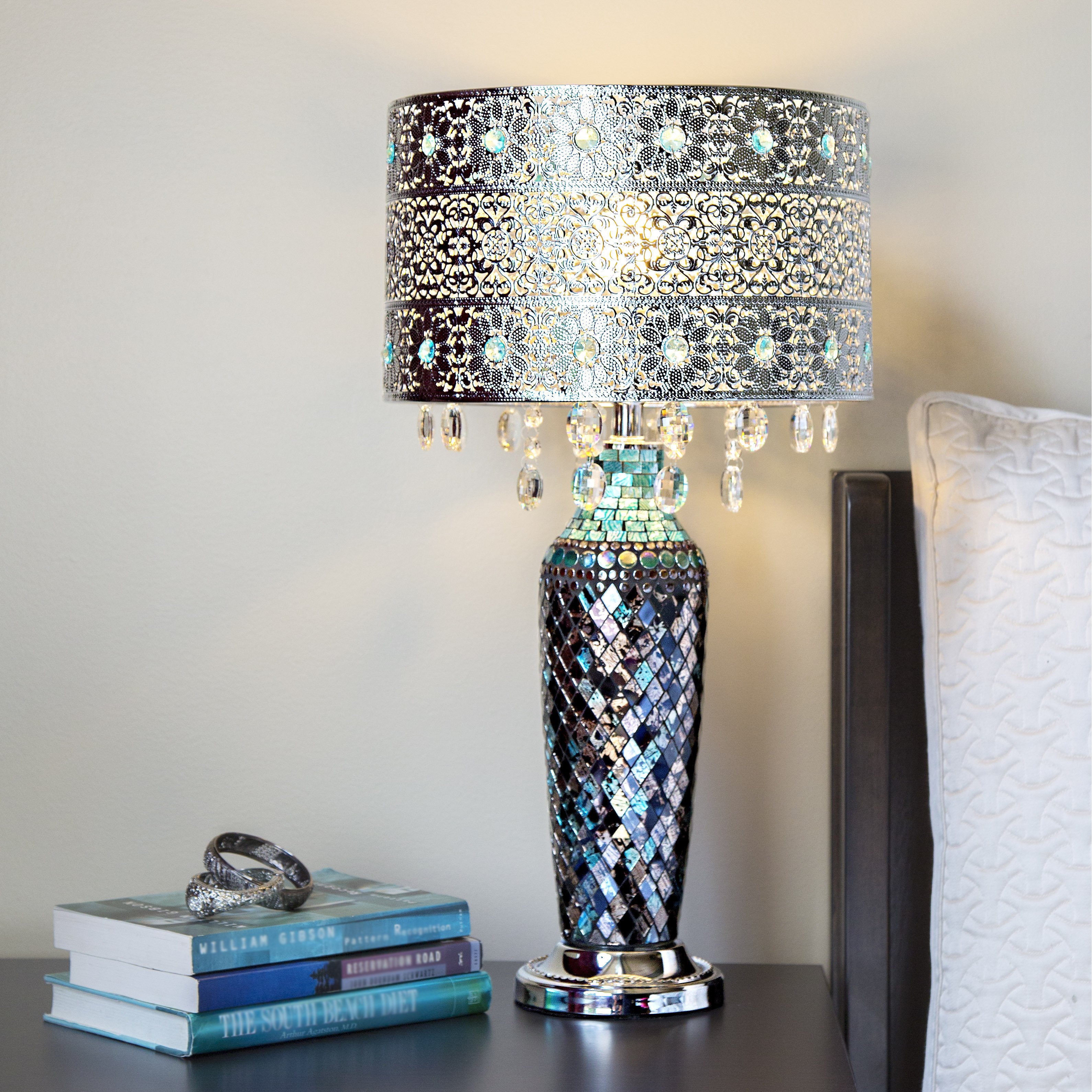 metal mosaic hanging glass crystals silver inch high table lamp accent indoor outdoor buffet sideboard narrow mirrored bedside white porcelain tuscan hills square patio umbrella
