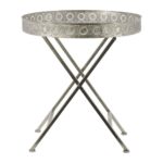 metal round accent table with frame and crossed legs total img urbantrend iron chest broyhill side usb modern dressing large coffee storage pottery barn bar nautical chandelier 150x150