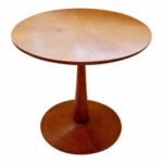 mid century modern wood round accent table chairish bath and beyond bar stools plastic patio with umbrella hole college dorm accessories painted trestle chair cover factory 150x150