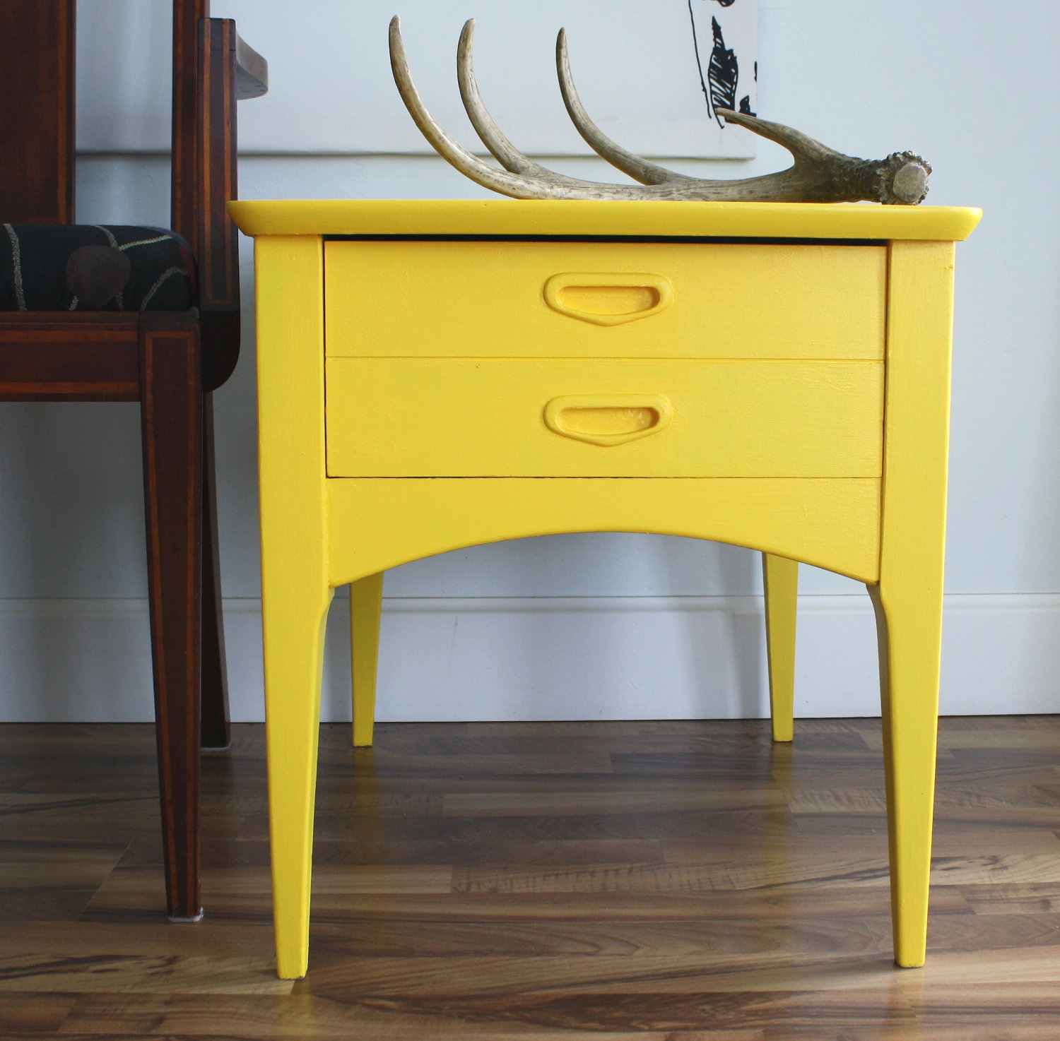 mid century modern yellow side accent table with drawer plastic round ikea end designs painted furniture glass coffee decor coastal lamps bronze curtains diy plans kitchen