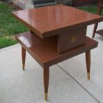 mid century tiered square side end accent table sold small low near perfect laminate midcentury with solid wood legs gold medallion center and foot covers highlight this nice 150x150