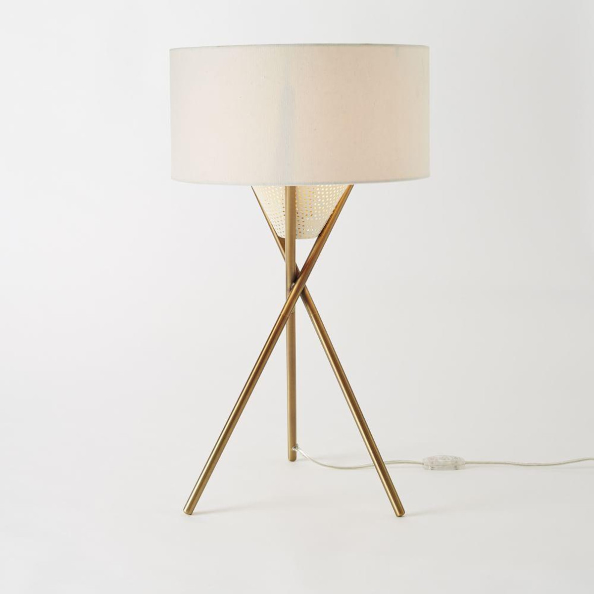 mid century tripod table lamp antique brass west elm media accent spotlight bedroom lamps with usb ports faux fur throw target dimmable long trestle narrow width console farmhouse