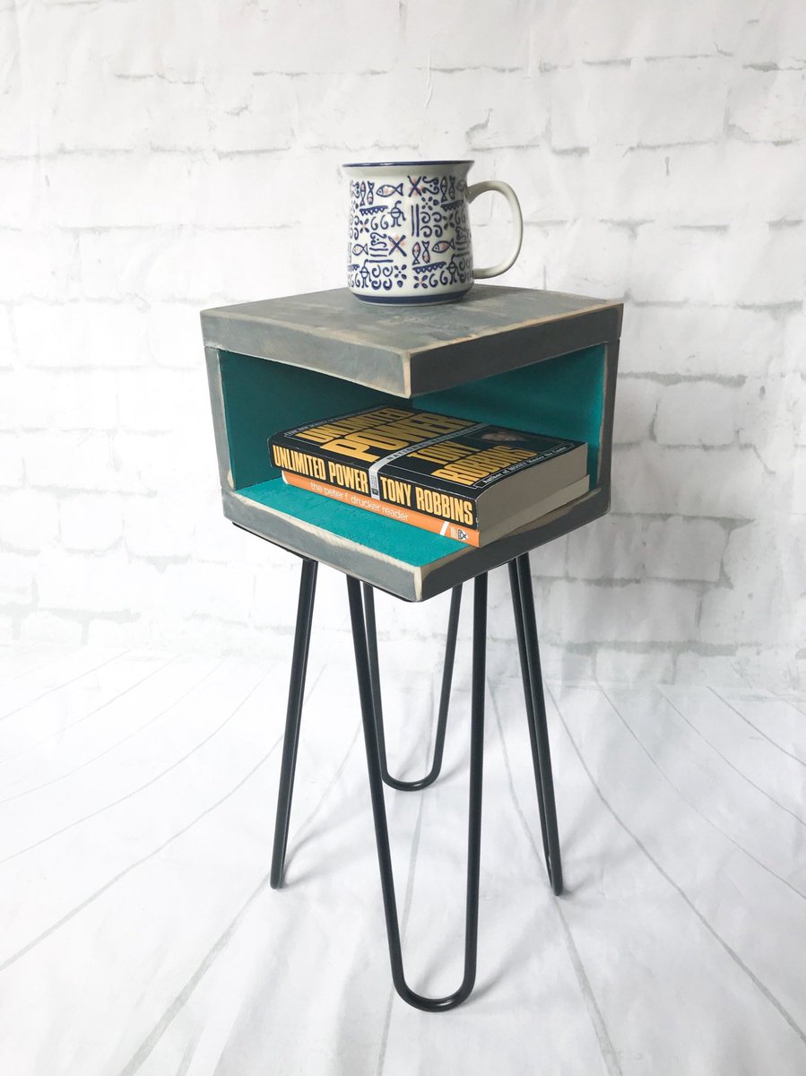 midcenturysidetable hashtag twitter accent table with power rustic side end tables midcentury hairpin nightstand distressed reclaimed barn wood woodhairpintable inexpensive lamps