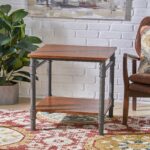 mila industrial faux wood end table teak finish square accent kitchen dining mosaic tops outdoor pottery barn round glass coffee pedestal foyer tablecloth lamps for living room 150x150