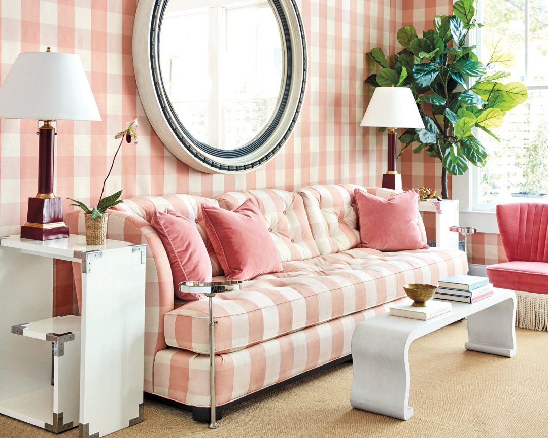 miles redd winter collection how decorate kidney accent table curated with samuel upholstered sofa buffalo check blush fabric the yard jcpenney end tables kitchen covers small