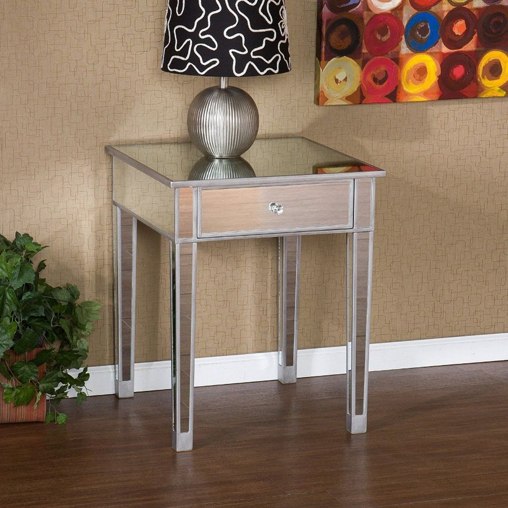 mirrored end table with drawer accent home furniture mirror windham cabinet target white bedside tables kmart dale tiffany lamp base small round coffee ikea pier one rugs and sets