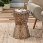 modern copper bronze drum table pierced hammered metal round accent end kitchen dining beach hut accessories folding drinks nic set bunnings gold coffee throne for tall drummers 150x150