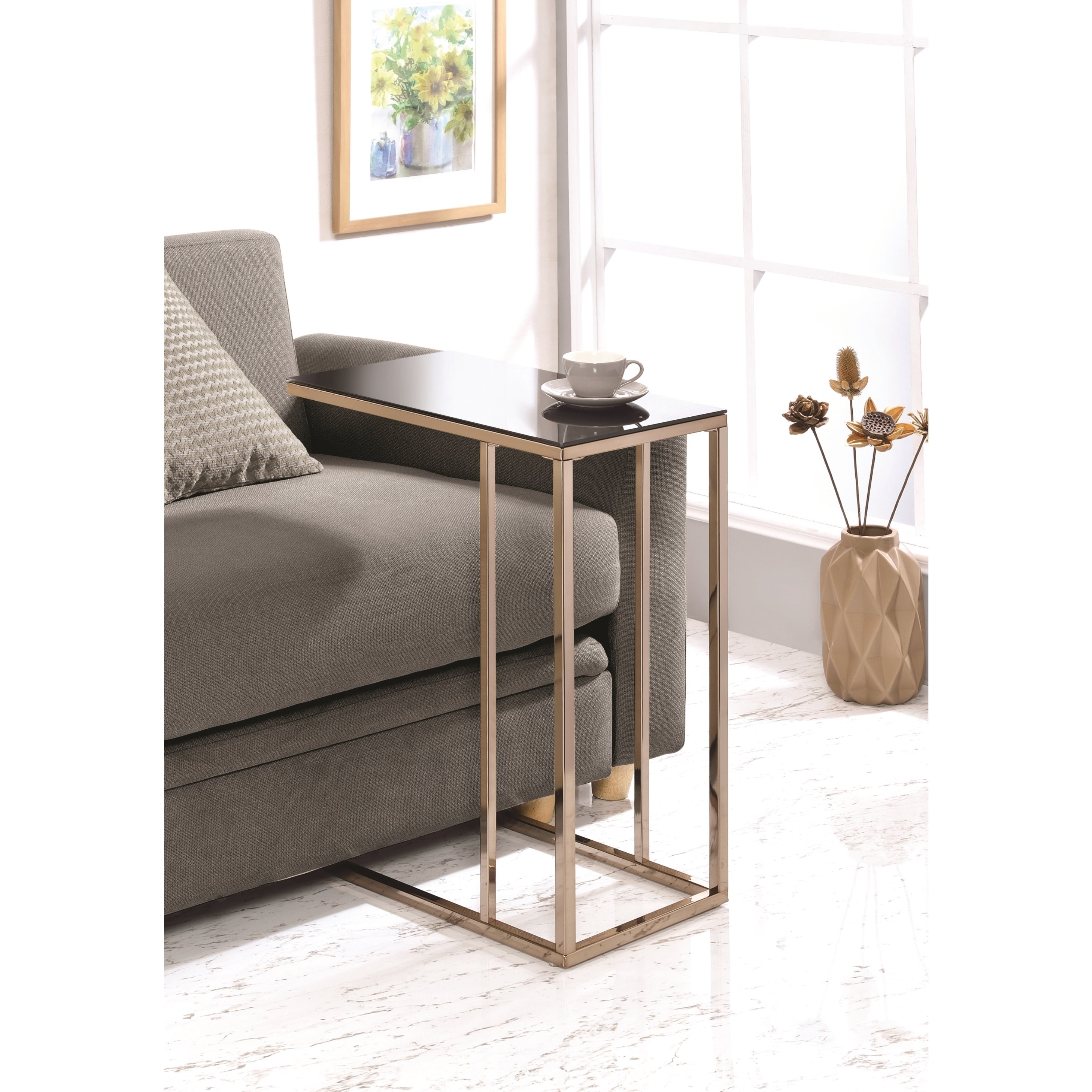 modern design chocolate chrome living room accent table with black tempered glass top free shipping today small cordless lamps outdoor chair set ikea toy storage box canadian tire