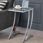 modern design chrome accent table with tempered glass top silver gray short sofa garden patio small round farmhouse dragonfly lamp home goods bedside tables black and white dining 150x150