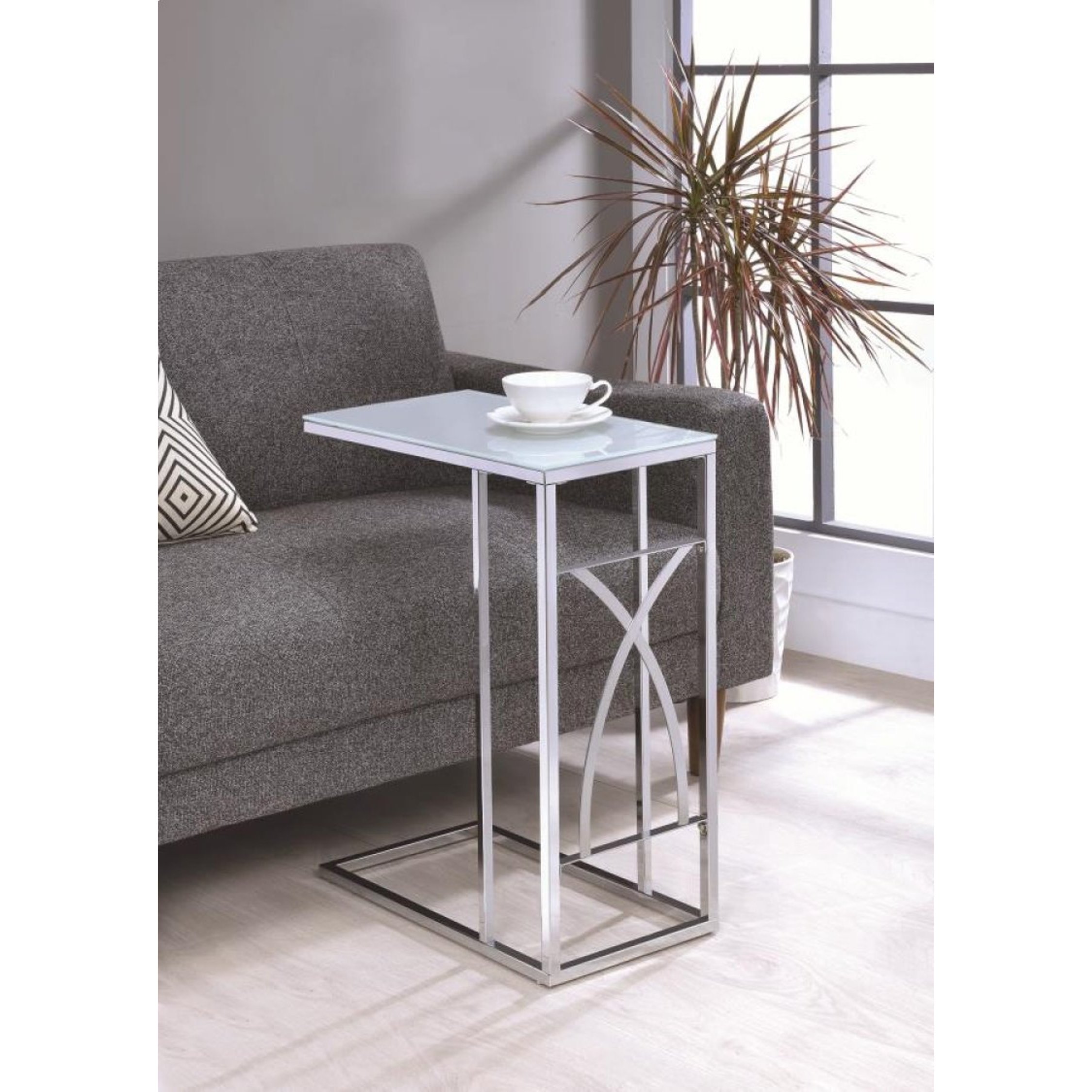 modern design living room chrome accent snack table with frosted tempered glass top free shipping today marble coffee wooden legs and black silver sauder storage cabinet inch high