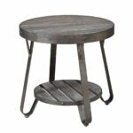 modern driftwood rustic gray wood and metal inch round accent end table side black wrought iron patio home accessories aluminium door threshold rechargeable lamps for chair design 150x150