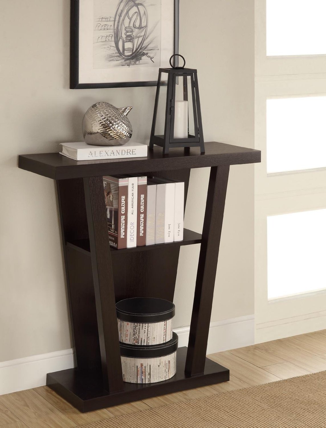 modern entry table find line espresso tall accent get quotations styling angular base finish wood hall sofa console with lower shelf agate drawer side company cordless reading