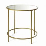 modern glam gold finish metal glass round end table janika accent living room kitchen dining faux marble bedside ashley furniture coffee set white and wood person computer desk 150x150