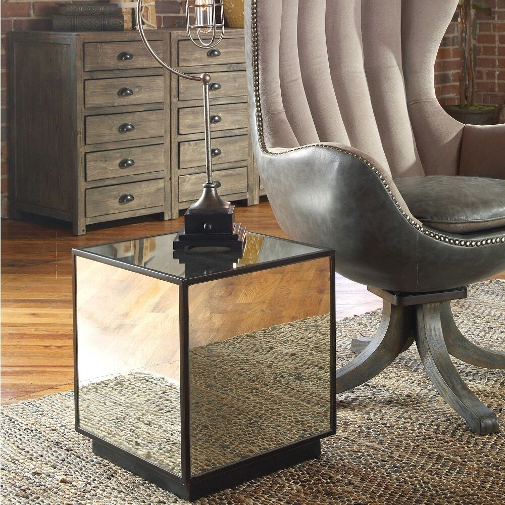 modern mirrored cube side end accent table antiqued mirror glass details about contemporary coffee designs mid century furniture all weather outdoor iron narrow nightstand with