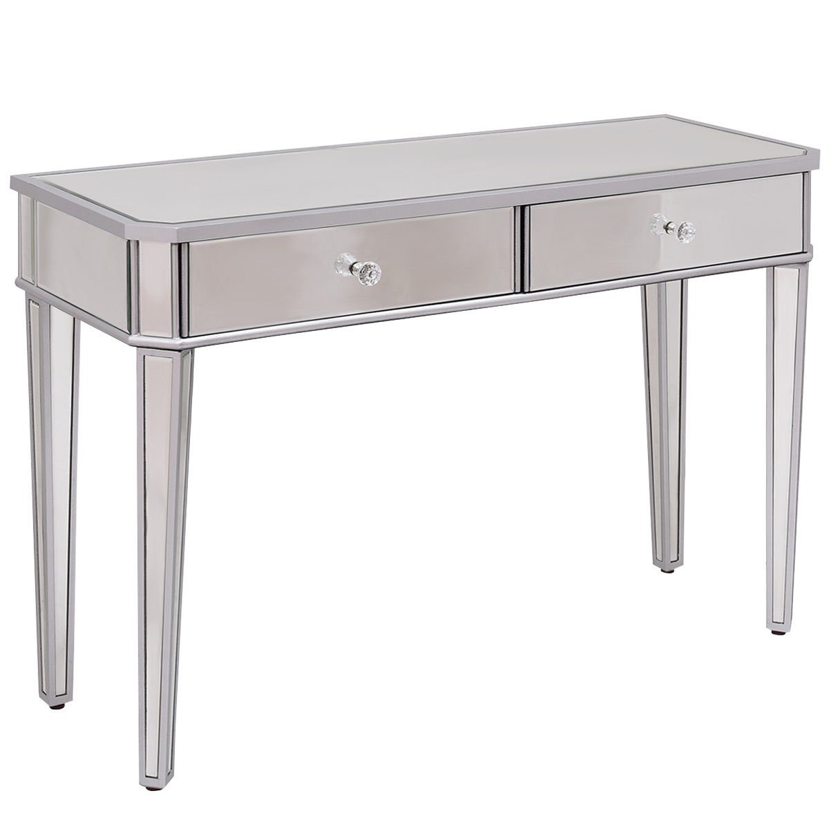 modern mirrored vanity make desk console dressing accent table drawers silver glass kitchen dining small white nightstand pedestal home goods tablecloths emerald coffee leather