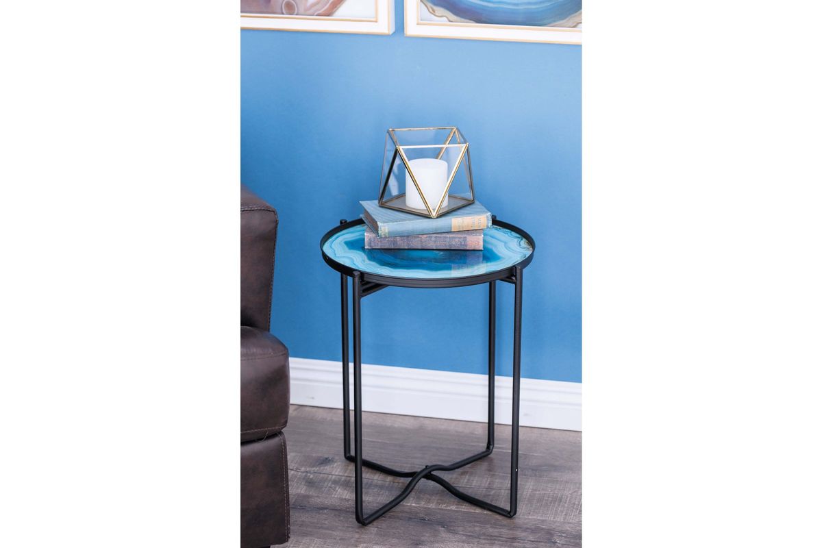 modern reflections smoked glass accent table dark blue share top patio pier one tables large white bedside small mosaic black nightstand plastic umbrella laminated cotton
