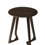 modern round accent table dark brown solid wood contemporary crafted entirely from sheesham with espresso finish whimsically unorthodox legs accentuate this compelling aesthetic 150x150